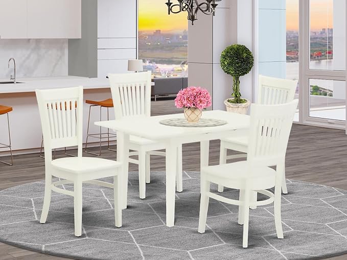 East West Furniture NFVA5-LWH-W 5 Piece Set Includes a Rectangle Dining Room Table with Butterfly Leaf and 4 Kitchen Chairs, 32x54 Inch - LeafyLoom