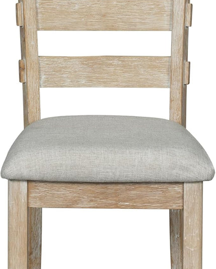 Kitchen Chair 6-Piece Rubber Dining Table Set with Beautiful Grain Pattern Tabletop Solid Veneer and Soft Cushion, Natural Wood Wash, Onesize - LeafyLoom