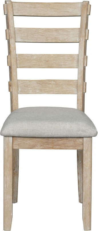 Kitchen Chair 6-Piece Rubber Dining Table Set with Beautiful Grain Pattern Tabletop Solid Veneer and Soft Cushion, Natural Wood Wash, Onesize - LeafyLoom