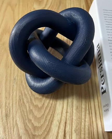 Wood Knot Decor -Coffee Table Decor Shelf Decor Table Books Hand Carved Home Decoration Boho Country Rustic Modern Shabby Chic Style Decor 3 Link Wooden Knot Chain Link Decor (Navy Blue) - LeafyLoom