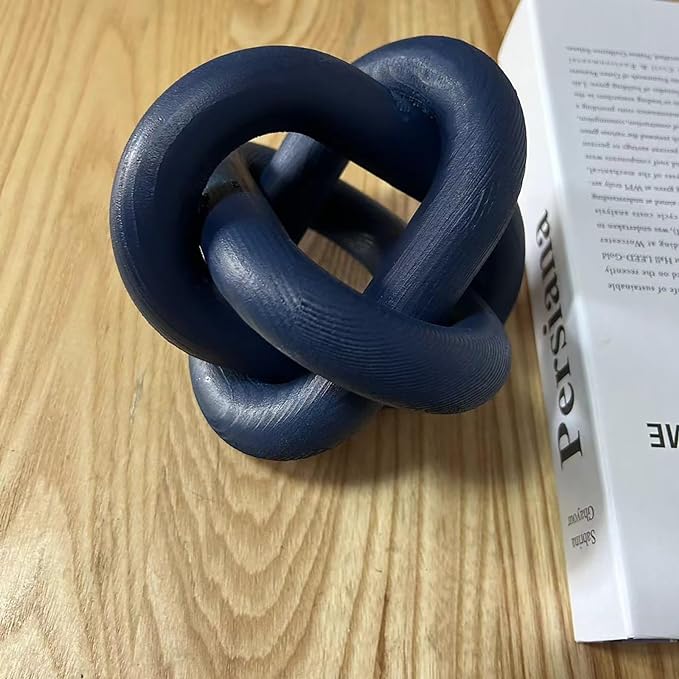 Wood Knot Decor -Coffee Table Decor Shelf Decor Table Books Hand Carved Home Decoration Boho Country Rustic Modern Shabby Chic Style Decor 3 Link Wooden Knot Chain Link Decor (Navy Blue) - LeafyLoom