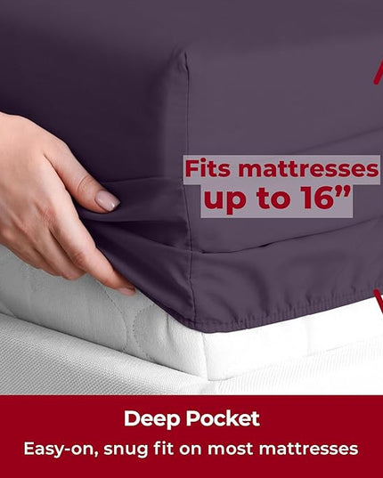 Mellanni King Sheets Set - 6 PC Iconic Collection Bedding Sheets & Pillowcases - Hotel Luxury, Ultra Soft, Cooling Bed Sheets - Deep Pocket up to 16 inch - 6 PC (King, Purple w/Extra Pillow Cases) - LeafyLoom