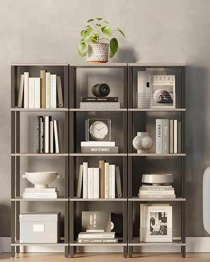 TUTOTAK Bookshelf, 5-Tier Tall Book Shelf, Narrow Bookcase for Small Space, DIY Stackable Bookshelf, for Living Room, Office, Study, Entryway, Industrial, Greige and Black BS01BG005 - LeafyLoom