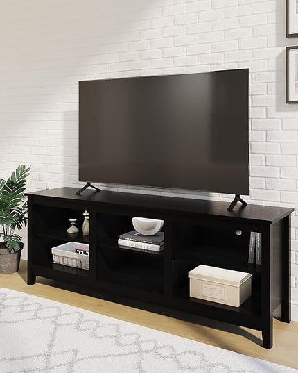 TV Stand for 75 inch TV with Storage,Modern TV Entertainment Center for Bedroom,TV Media Console Table with 6 Open Storage Shelve,63 inch Wood TV Cabinet Black - LeafyLoom