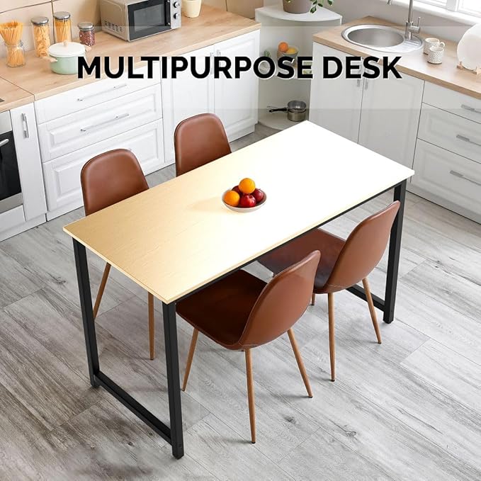 Halter Computer Desk for Home Office 47” Work Table Easy Assembly Walnut Desk Black Frame - LeafyLoom