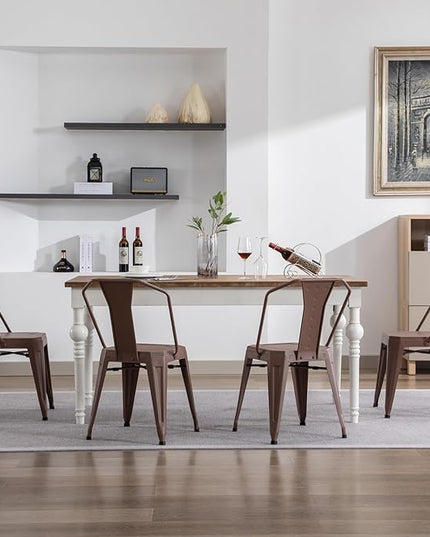 Modern Dining Chair Set of 4, Stackable Metal Chairs, Waterproof Counter Bar Chairs with High Backrest, Quick Assembly Cafe Chairs, Tolix Style for Home, Kitchen and Bar Use, Brown - LeafyLoom