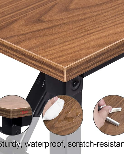 Frylr Small Folding Computer Desk 31.5''LX 15.7''X 29'' with 2 Power Sockets and 2.1A USB Charging Ports, Home Office Desk Portable Writing Desks for Small Space, Foldable Desk, Walnut - LeafyLoom