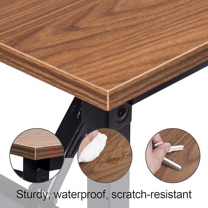 Frylr Small Folding Computer Desk 31.5''LX 15.7''X 29'' with 2 Power Sockets and 2.1A USB Charging Ports, Home Office Desk Portable Writing Desks for Small Space, Foldable Desk, Walnut - LeafyLoom
