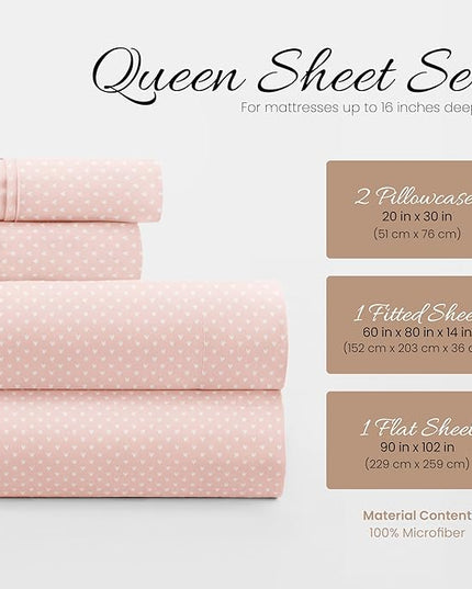 Linen Market 4 Piece Queen Bedding Sheet Set (Pink Heart) - Sleep Better Than Ever with These Ultra-Soft & Cooling Bed Sheets for Your Queen Size Bed - Deep Pocket Fits 16" Mattress - LeafyLoom