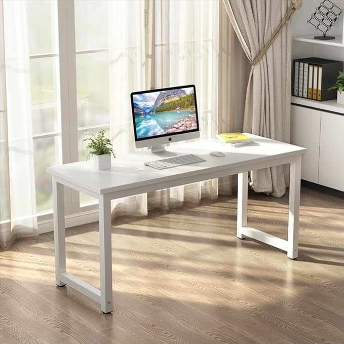 Tribesigns Computer Desk, 63 inch Large Office Desk Computer Table Study Writing Desk for Home Office, White - LeafyLoom