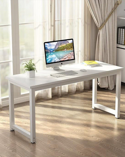 Tribesigns Computer Desk, 55 inch Large Office Desk Computer Table Study Writing Desk for Home Office, White + White Leg - LeafyLoom