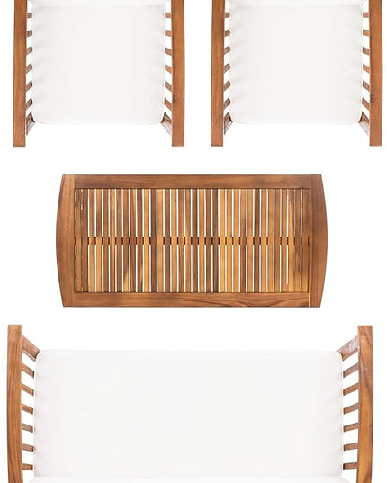 SAFAVIEH Outdoor Collection Rocklin Natural/ Beige 4-Piece Conversation Patio Set with Cushions - LeafyLoom