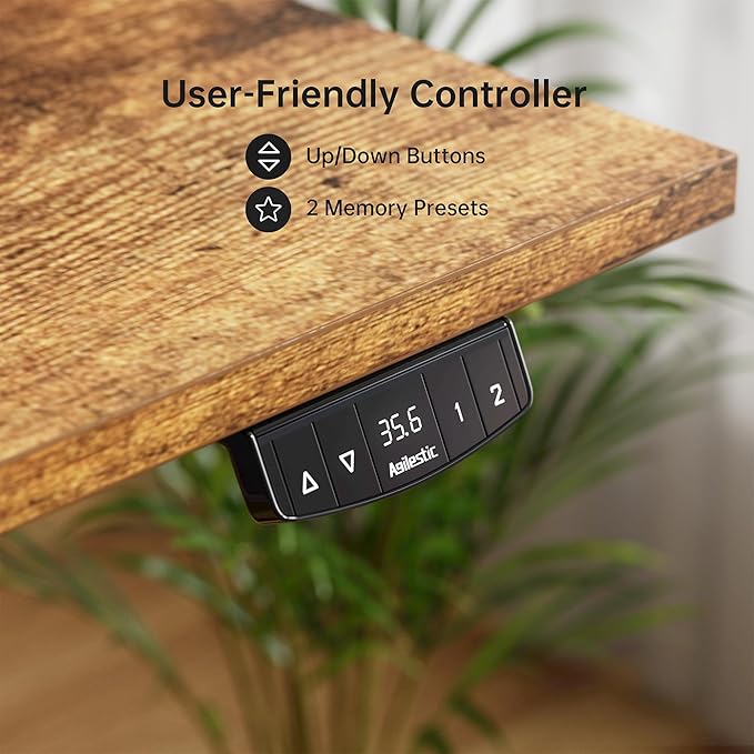 Height Adjustable Desk with Keyboard Tray, 55 x 24 Inches Electric Standing Desk, Stand up Computer Table with Memory Preset, Dark Brown, Splice Board - LeafyLoom