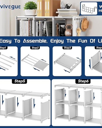 Mavivegue Book Shelf, 9 Cube Storage Organizer, DIY Bookcase, Metal Cube Bookshelf,Tall Book case for Bedroom, Living Room,Office,Closet Storage Organizer, White Cubicle Storage Rack - LeafyLoom