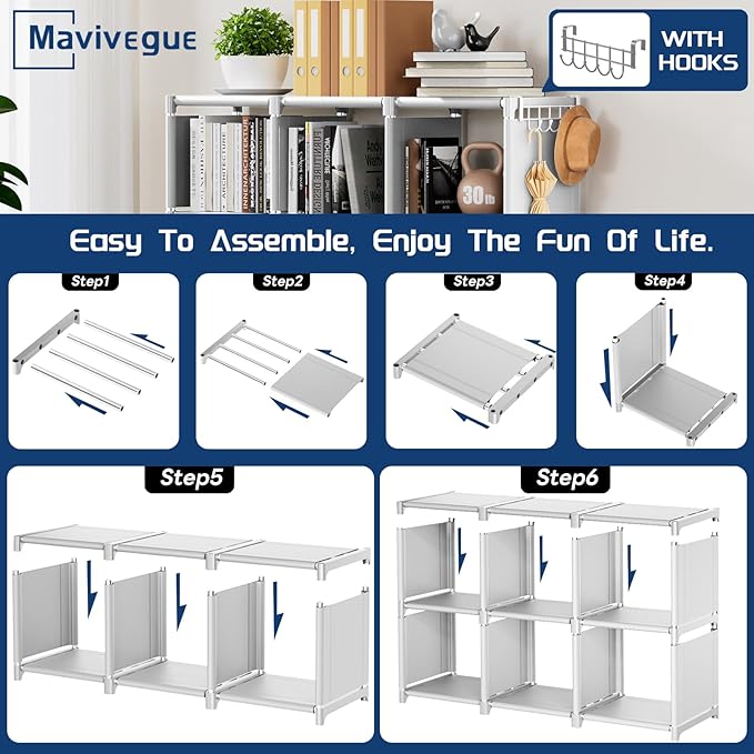 Mavivegue Book Shelf, 9 Cube Storage Organizer, DIY Bookcase, Metal Cube Bookshelf,Tall Book case for Bedroom, Living Room,Office,Closet Storage Organizer, White Cubicle Storage Rack - LeafyLoom