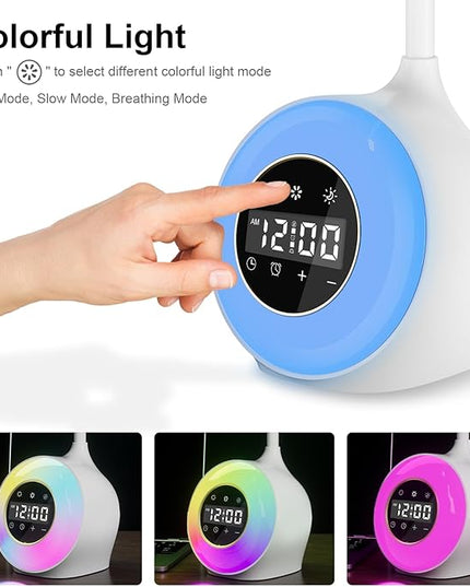 Desk Lamp with Alarm Clock, Sunrise Alarm Clock for Bedrooms,Digital Clock with Colourful Light, Cool Stuff Alarm Clocks for Kids - LeafyLoom