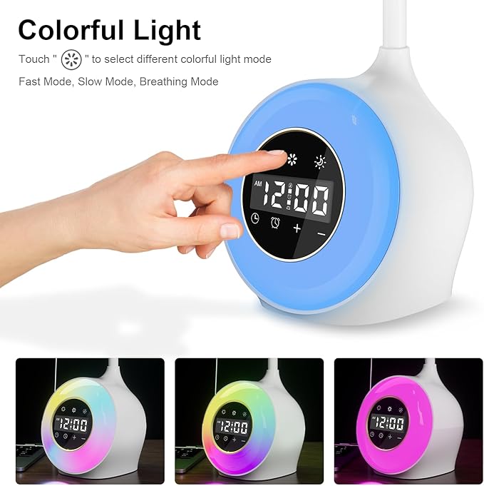 Desk Lamp with Alarm Clock, Sunrise Alarm Clock for Bedrooms,Digital Clock with Colourful Light, Cool Stuff Alarm Clocks for Kids - LeafyLoom