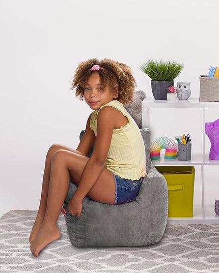 Posh Creations Structured Comfy Bean Bag Chair for Gaming, Reading, and Watching TV, Pasadena Chair, Rabbit Fur - Gray - LeafyLoom
