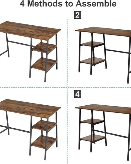 VECELO 43 Inch Computer Home Office, Writing Storage Side Hutch Workstation with Shelf Desk 43", Classic Walnut - LeafyLoom