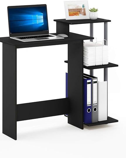 Furinno Efficient Home Laptop Notebook Computer Desk with Square Shelves, Black/Grey - LeafyLoom