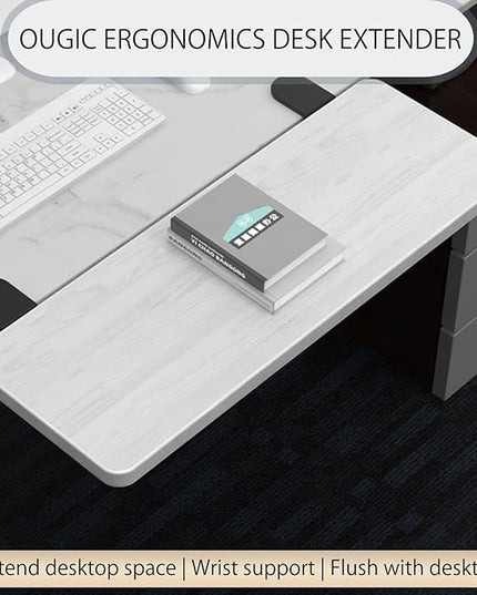 Ergonomics Desk Extender Tray, 21.7"x9.5" Punch-Free Clamp on, Foldable Keyboard Drawer Tray, Table Mount Arm Wrist Rest Shelf, Computer Elbow Arm Support - LeafyLoom