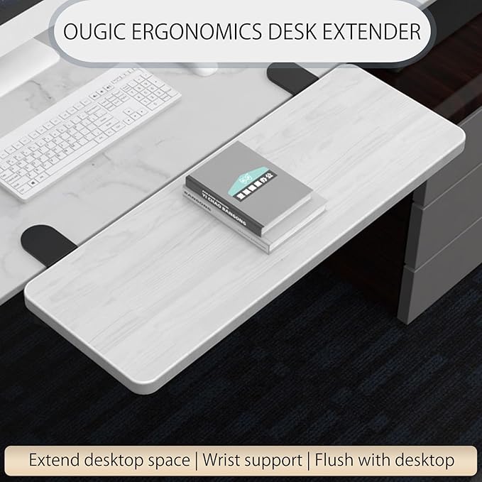 Ergonomics Desk Extender Tray, 21.7"x9.5" Punch-Free Clamp on, Foldable Keyboard Drawer Tray, Table Mount Arm Wrist Rest Shelf, Computer Elbow Arm Support - LeafyLoom