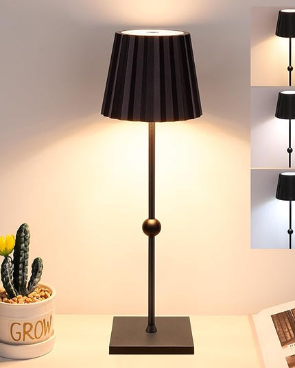 GGOYING Cordless Table Lamp,5200mAh Battery Operated Rechargeable LED Desk Lamp 3 Color Stepless Dimming, Minimalist Portable Night Light(Black) - LeafyLoom