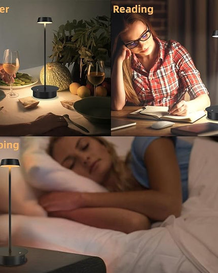 Rechargeable LED Table Lamp - Cordless Table Lamp with Touch Control, Portable LED Desk Lamp 3 Color Stepless Dimmable Modern Lamp for Restaurant/Dinner/Bedroom/Outdoor IP65 Waterproof - Green - LeafyLoom