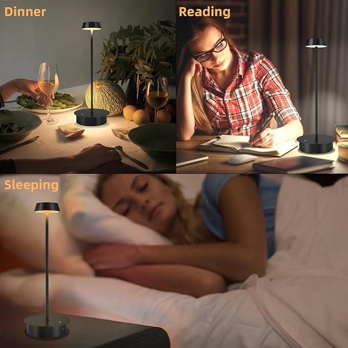 Rechargeable LED Table Lamp - Cordless Table Lamp with Touch Control, Portable LED Desk Lamp 3 Color Stepless Dimmable Modern Lamp for Restaurant/Dinner/Bedroom/Outdoor IP65 Waterproof - Green - LeafyLoom