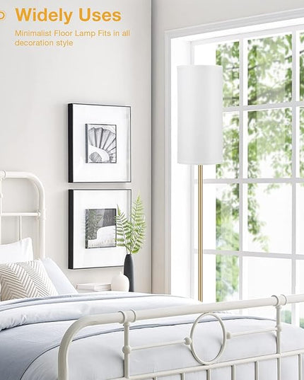 Ambimall Living Room Modern Pole Lamps for Bedrooms Tall, Gold, Marble Base, 62'' Tall Lamp for Office, Kids Room, Reading, Minimalist Floor Lamp - LeafyLoom