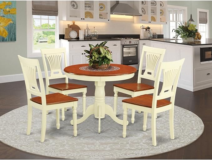 East West Furniture ANPL5-WHI-W 5 Piece Dinette Set for 4 Includes a Round Table with Pedestal and 4 Kitchen Dining Chairs, 36x36 Inch, Buttermilk & Cherry - LeafyLoom