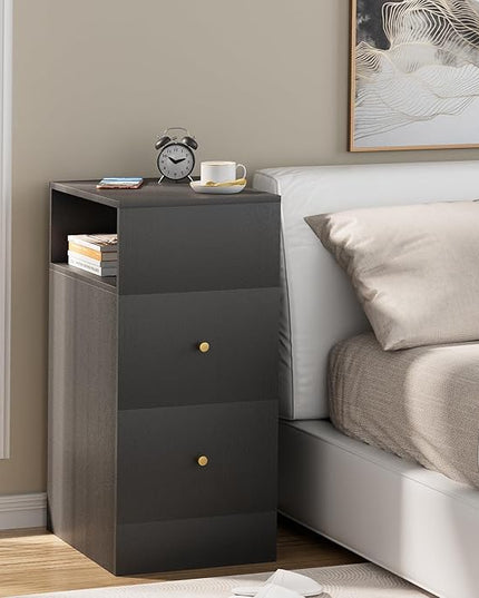 White Nightstand with Two Drawers,Chest of Drawers for Bedroom with Side Opening Storage Rack,3 Tiers Modern Night Table for Bedroom Storage Furniture (Blcak,Right Angle) - LeafyLoom