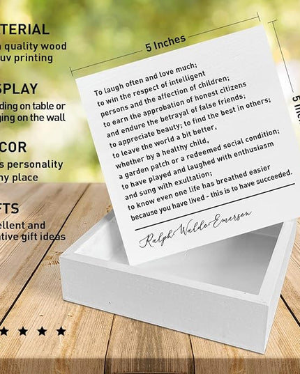 Home Office Desk Wooden Box Sign Decor, To Laugh Often and Much, Inspirational Book Quotes Desk Decor Motivational Literary Desk Decorations for Women Men Student Office Classroom School - LeafyLoom