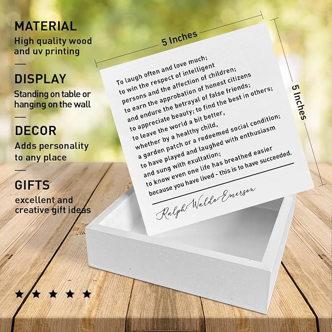 Home Office Desk Wooden Box Sign Decor, To Laugh Often and Much, Inspirational Book Quotes Desk Decor Motivational Literary Desk Decorations for Women Men Student Office Classroom School - LeafyLoom
