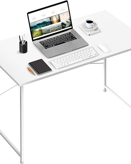 HealSmart Home Office Computer Desk, Modern Style Design with Headphone Hooks for Working, Writing and Gaming, 32 Inch, 40 Inches, White - LeafyLoom