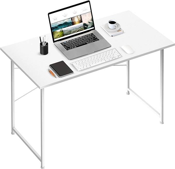 HealSmart Home Office Computer Desk, Modern Style Design with Headphone Hooks for Working, Writing and Gaming, 32 Inch, 40 Inches, White - LeafyLoom