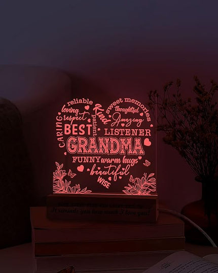 Grandma Gifts from Grandkids, Grandma Night Light, to My Grandma Lamp, Mothers Day Birthday Christmas Gifts for Grandma, Grandmother, Lamp with Wooden Base for Women, Gifts Bedroom Décor - LeafyLoom