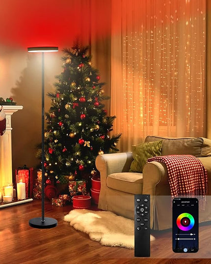 Ovesnty Floor Lamp, Double Sided Lighting LED Modern Floor Lamps, Color Changing & Dimmable Tall Standing Light with Remote Smart App Bright Corner Floor Lamp for Living Room Bedroom Office - LeafyLoom