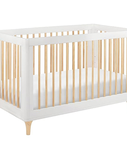 Babyletto Lolly 3-in-1 Convertible Crib with Toddler Bed Conversion Kit in White and Natural, Greenguard Gold Certified - LeafyLoom