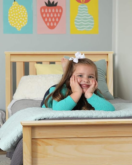 Max & Lily Twin Bed, Bed Frame with Headboard For Kids with Storage Drawers, Slatted, Natural - LeafyLoom