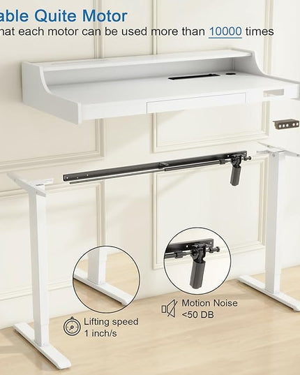 Vabches Standing Desk with Drawer, Stand Up Electric Standing Desk, Height Adjustable Stand Home Office Desk with LED Lights & Charging Station, Quick Install Ergonomic Rising Desk, White - LeafyLoom