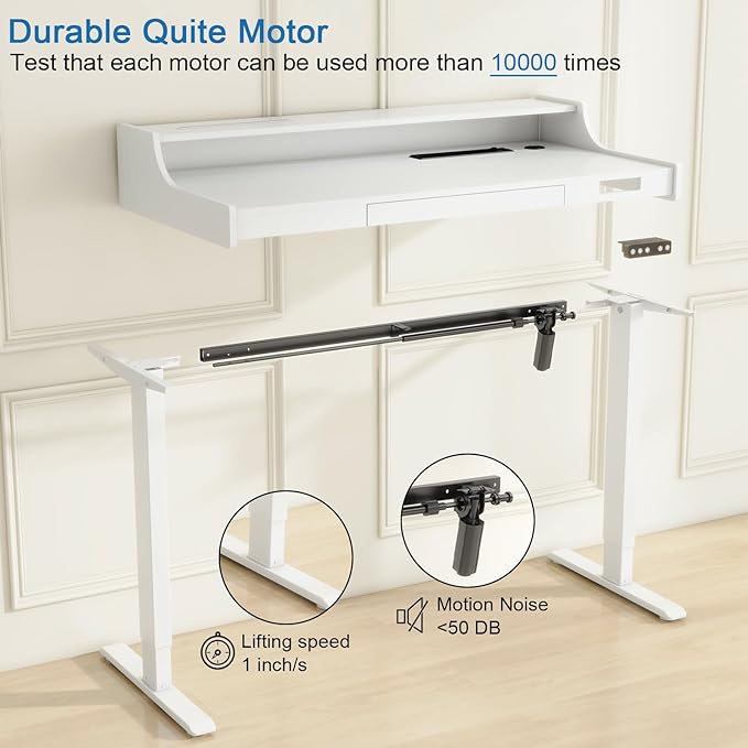 Vabches Standing Desk with Drawer, Stand Up Electric Standing Desk, Height Adjustable Stand Home Office Desk with LED Lights & Charging Station, Quick Install Ergonomic Rising Desk, White - LeafyLoom