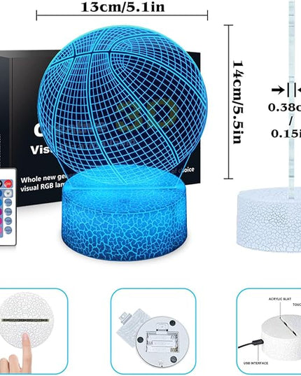 Basketball Night Light,Basketball Gifts for Boy, 3D Basketball Lamp,Kids Bedside Lamp,16 Color Change Decor Lamp with Remote & Smart Touch, Gifts for Christmas Birthday Boys Men Girls - LeafyLoom