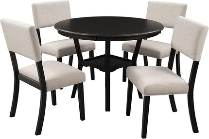 5-Piece Dinette Sets includes Round Kitchen Dining Table with Bottom Shelf, 4 Upholstered Chairs, for Diningroom Living Room, Easy to Assemble, Espresso 3 - LeafyLoom