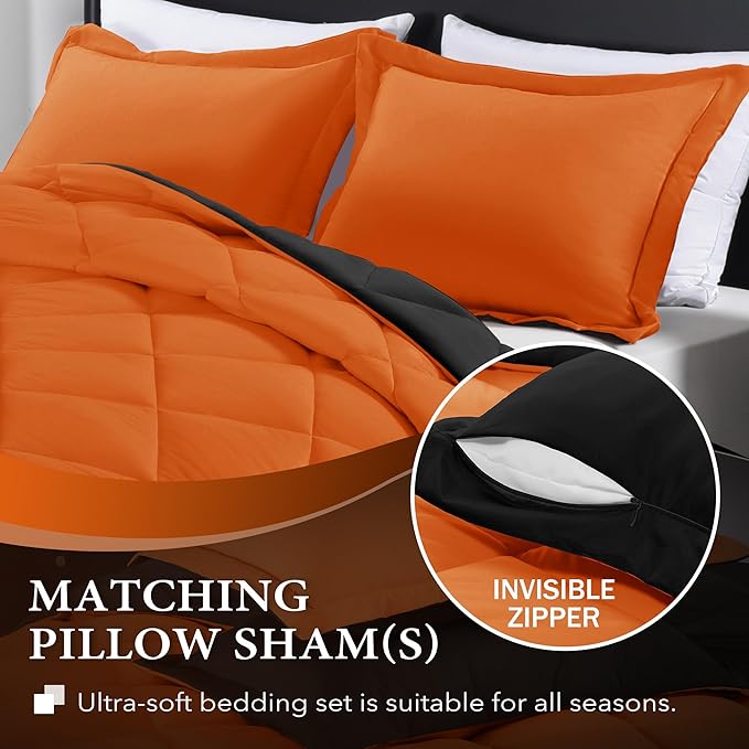 downluxe Twin Comforter Set - Orange and Black Twin Comforter, Soft Bedding Sets for All Seasons -2 Pieces - 1 Comforter (66"x92") and 1 Pillow Sham(20"x26") - LeafyLoom