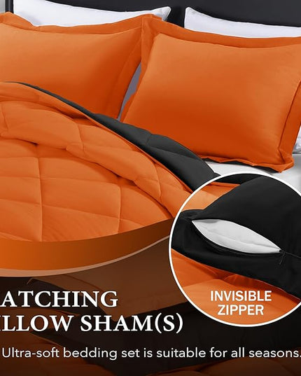 downluxe King Size Comforter Set - Orange and Black King Comforter, Soft Bedding Sets for All Seasons -3 Pieces - 1 Comforter (104"x92") and 2 Pillow Shams(20"x36") - LeafyLoom