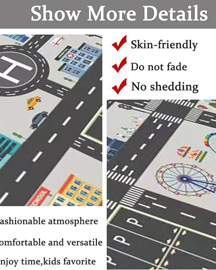 Kids Rug Play Mat Great for Playing with Cars and Toys,Educational Kid Road and Traffic City Life Carpet,Children Baby Fun Throw Rug for Bedroom Play Room,31X47Inch/80X120CM - LeafyLoom