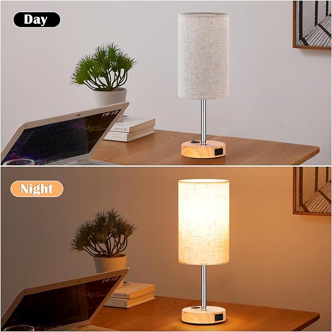 ZJOJO Table Lamp Bedside Lamps for Bedroom, Bedside Lamps Set of 2 with 3 Way Dimmable Using Rocker Switch Nightstand Lamp Night Lamp with AC Outlets for Living Room/Reading Room - LeafyLoom