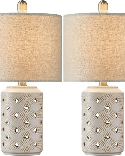 PORTRES 18.5" Farmhouse Medieval Ceramic Table Lamp Set of 2 for Bedroom Living Room Rustic Rural Bedside Nightstand End Table Desk Lamps for Study Room Office Dorm - LeafyLoom