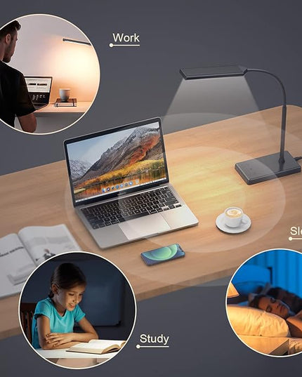 KEXIN LED Desk Lamp Touch Control Desk Lamp with USB Charging Port 5 Color Modes 6 Brightness Levels Dimmable Eye-caring Office Lamp with Memory Function 1h Timer Adjustable Gooseneck Table Lamp Black - LeafyLoom